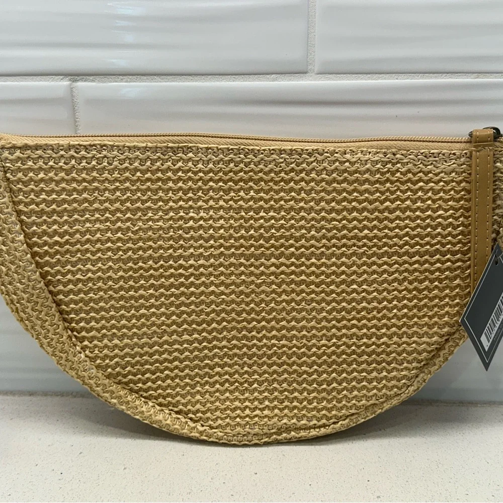 Brand New Ulta Beauty Wooven Half Moon Bag With Pink & Orange Pom Poms